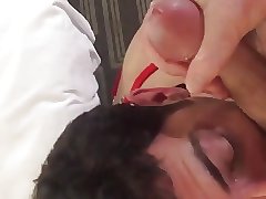 Twink cumslut gets fed the load from daddy's cock