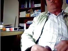 Smooth daddy wanking at office