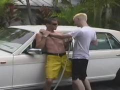 Watch them washing a car outdoors before deciding to seize the hot day and have a wild outdoors fuck!