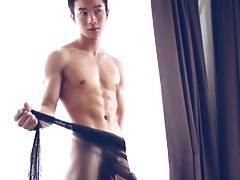 Asian Jock poses, wanks