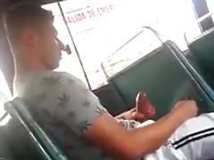hot man with big cock in the bus