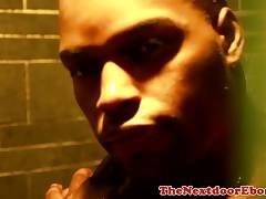 Beefy ebony athlete plays with himself