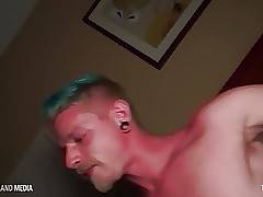 Blue haired punk worships a big black dick