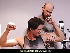 FamilyDick - Older tattooed muscle daddy coaches virgin step