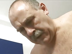 Two older men and a young Latino have a threesome