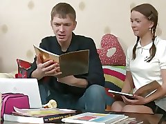 Russian Schoolgirl is tired from Studies